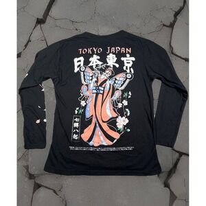 Fresh Laundry Shirt Mens Medium‎ Black Tokyo  Skull Kimono Graphic Long Sleeve